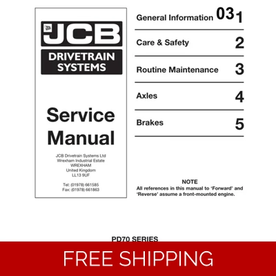 JCB DRIVETRAIN PD70 SERIES AXLES SERVICE REPAIR MANUAL
